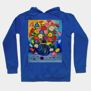 This beautiful painting features vibrant hues of abstract flowers set against a stunning glass vase Hoodie